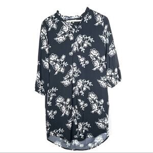 41 Hawthorn Black floral long sleeve casual shift dress size medium M B172